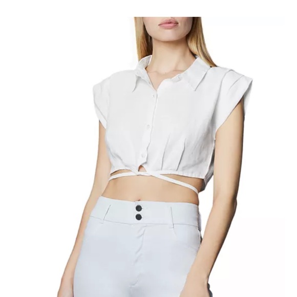 DL 1961 Ines Crop Shirt White Linen - Picture 1 of 2